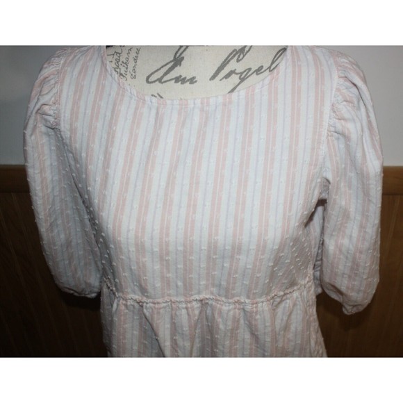 Time and Tru Pink &White  Stripe Swiss Dot Blouse Sz S Babydoll Fit Keyhole Back - Picture 2 of 9